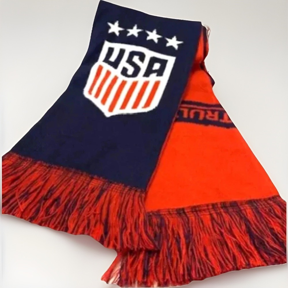 VTG USA Scarf Apres Ski Festival Retro Red White Blue USA Collab Truly Fringe